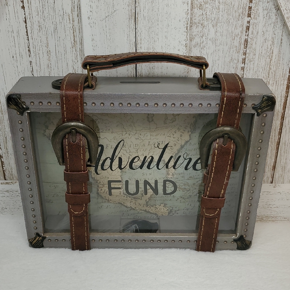 Adventure Fund Savings Bank With Leather Straps